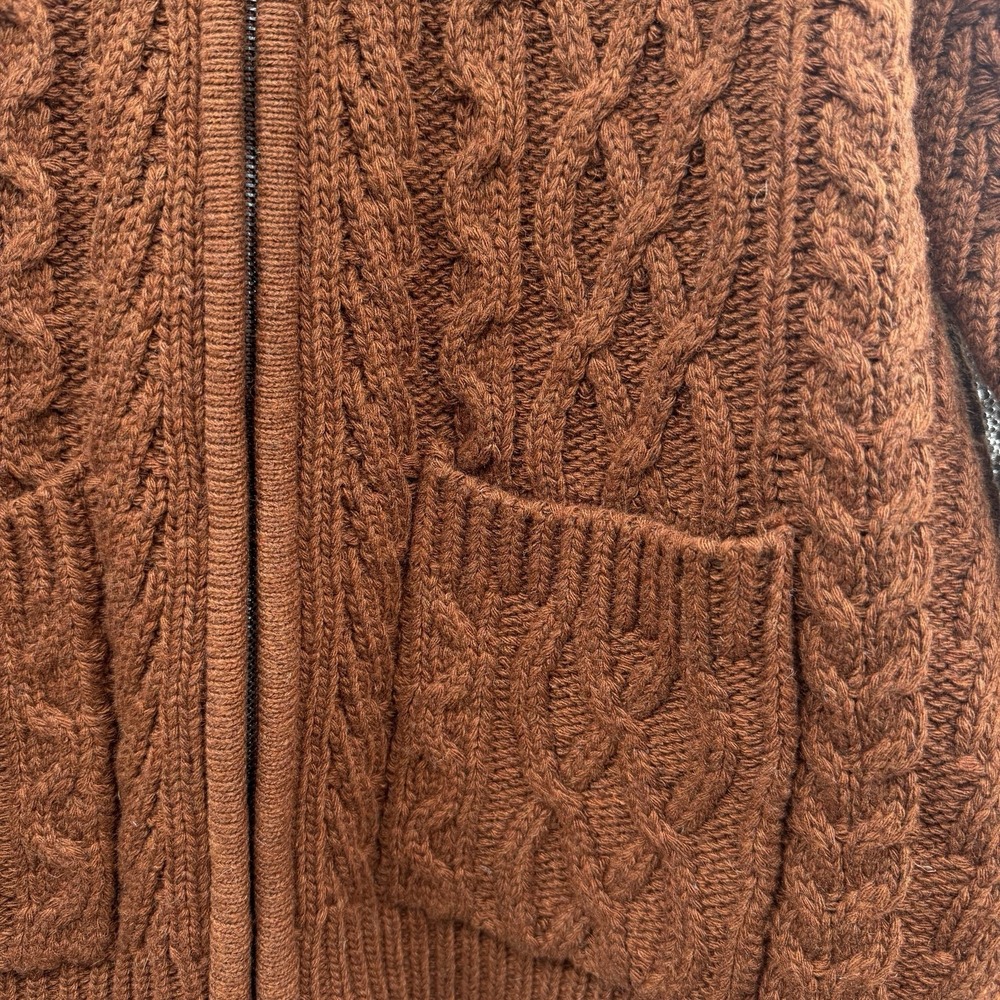 Botvela Chunky Cable Knit Full Zip Cardigan Sweater Men Small Rust NWT Fisherman - Picture 6 of 10
